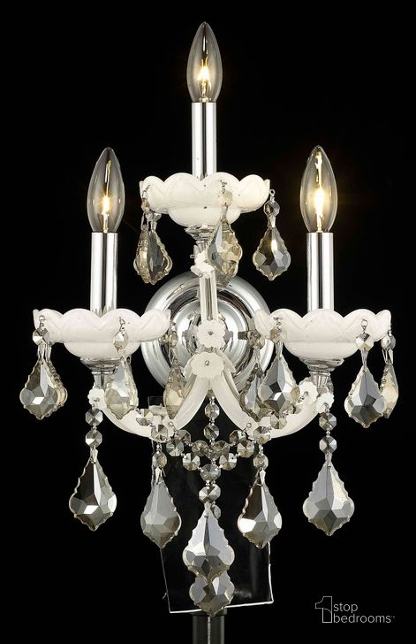 The appearance of Maria Theresa 12 White 3 Light Wall Sconce With Golden Teak Royal Cut Crystal Trim designed by Elegant Lighting in the glam interior design. This white piece of furniture  was selected by 1StopBedrooms from Maria Theresa Collection to add a touch of cosiness and style into your home. Sku: 2800W3WH-GT/RC. Material: Steel. Product Type: Wall Sconce.