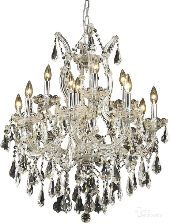 The appearance of Maria Theresa 27 Chrome 13 Light Chandelier With Clear Royal Cut Crystal Trim designed by Elegant Lighting in the glam interior design. This chrome piece of furniture  was selected by 1StopBedrooms from Maria Theresa Collection to add a touch of cosiness and style into your home. Sku: 2801D27C/RC. Material: Glass. Product Type: Chandelier.