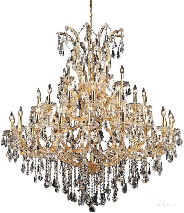 The appearance of 2801G52G/RC Maria Theresa 52 Gold 41 Light Chandelier With Clear Royal Cut Crystal Trim designed by Elegant Lighting in the glam interior design. This gold piece of furniture  was selected by 1StopBedrooms from Maria Theresa Collection to add a touch of cosiness and style into your home. Sku: 2801G52G/RC. Material: Glass. Product Type: Chandelier.