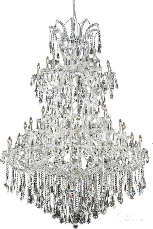 The appearance of 2801G54C/RC Maria Theresa 54 Chrome 61 Light Chandelier With Clear Royal Cut Crystal Trim designed by Elegant Lighting in the glam interior design. This chrome piece of furniture  was selected by 1StopBedrooms from Maria Theresa Collection to add a touch of cosiness and style into your home. Sku: 2801G54C/RC. Material: Glass. Product Type: Chandelier.