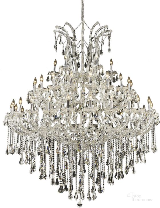 The appearance of 2801G60C/RC Maria Theresa 60 Chrome 49 Light Chandelier With Clear Royal Cut Crystal Trim designed by Elegant Lighting in the glam interior design. This chrome piece of furniture  was selected by 1StopBedrooms from Maria Theresa Collection to add a touch of cosiness and style into your home. Sku: 2801G60C/RC. Material: Glass. Product Type: Chandelier.