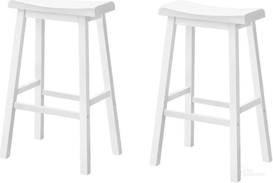 The appearance of 29 Inch Barstool Set Of 2 Set Of 2 With White Saddle Seat designed by Monarch Specialties in the traditional interior design. This white piece of furniture  was selected by 1StopBedrooms from  to add a touch of cosiness and style into your home. Sku: I 1534. Material: MDF. Product Type: Barstool. Image1