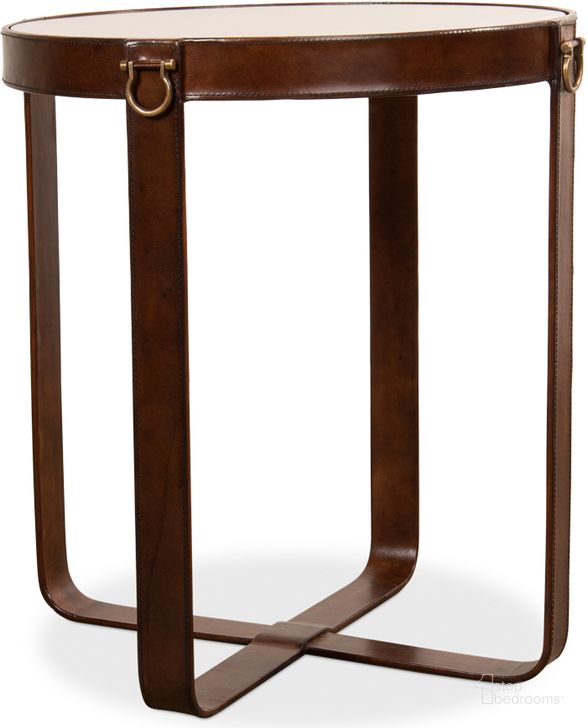 The appearance of 29055 Brown Leather Harness Table designed by Sarreid in the transitional interior design. This brown piece of furniture  was selected by 1StopBedrooms from  to add a touch of cosiness and style into your home. Sku: 29055. Product Type: End Table. Image1