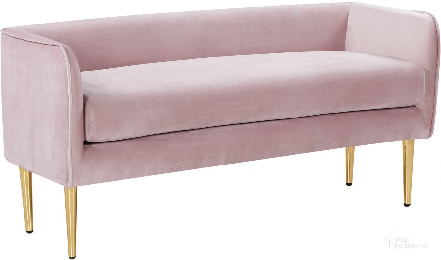The appearance of Audrey Pink Velvet Bench designed by Meridian in the modern / contemporary interior design. This pink velvet piece of furniture  was selected by 1StopBedrooms from Audrey Collection to add a touch of cosiness and style into your home. Sku: 184Pink. Product Type: Bench. Material: Velvet. Image1