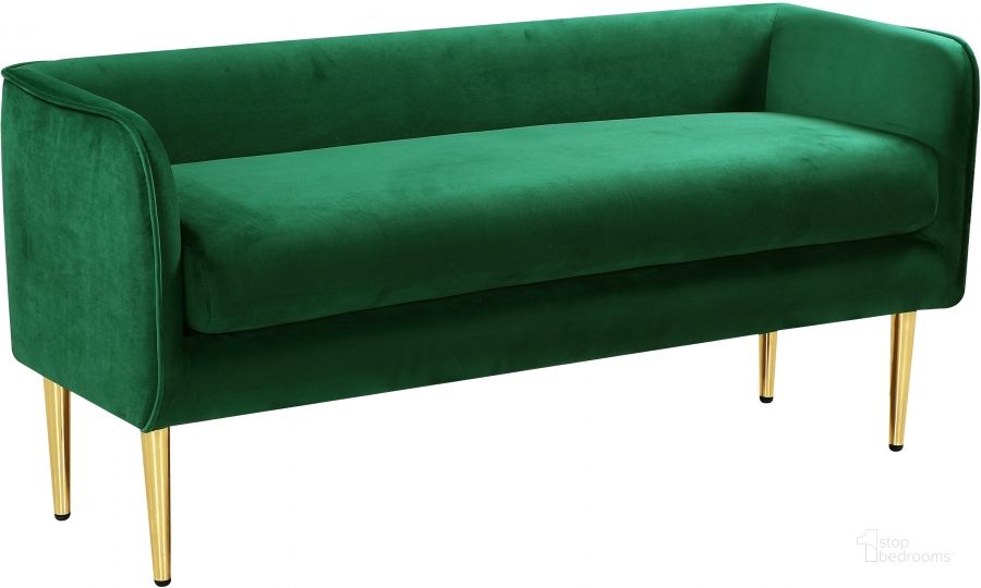 The appearance of Audrey Green Velvet Bench designed by Meridian in the modern / contemporary interior design. This green velvet piece of furniture  was selected by 1StopBedrooms from Audrey Collection to add a touch of cosiness and style into your home. Sku: 184Green. Product Type: Bench. Material: Velvet. Image1