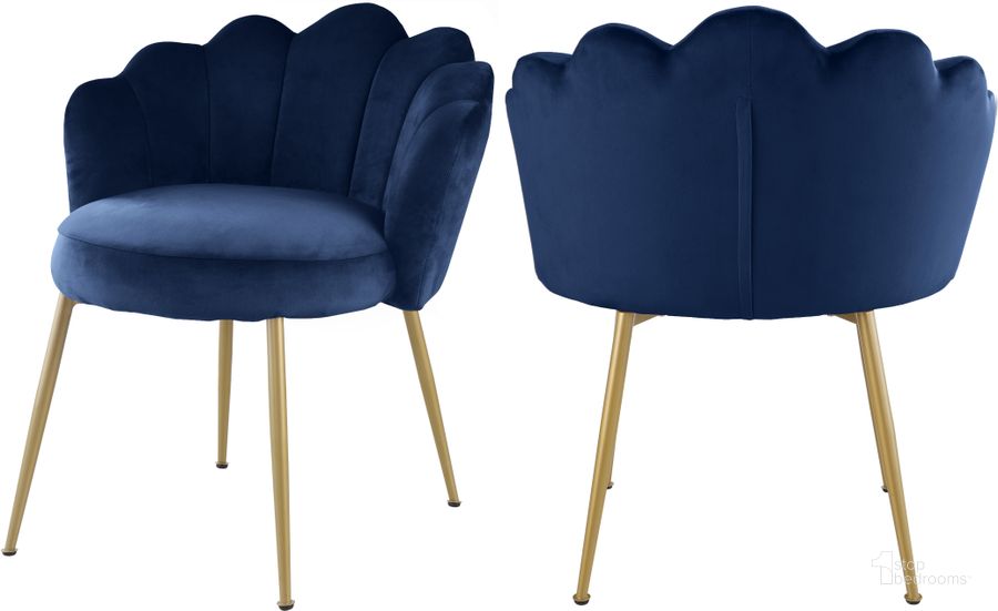 The appearance of Claire Navy Velvet Dining Chair (Set of 2) designed by Meridian in the modern / contemporary interior design. This navy velvet piece of furniture  was selected by 1StopBedrooms from Claire Collection to add a touch of cosiness and style into your home. Sku: 748Navy-C. Product Type: Dining Chair. Material: Velvet. Image1