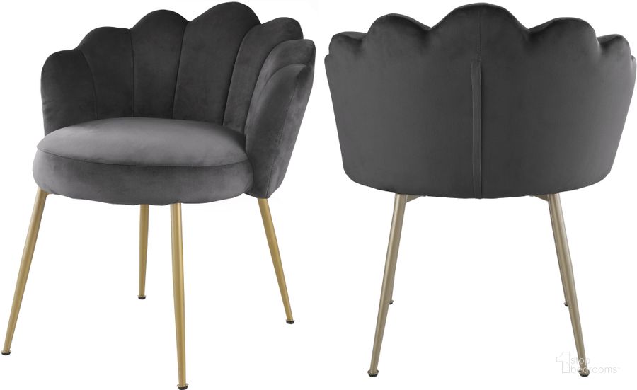 The appearance of Claire Grey Velvet Dining Chair (Set of 2) designed by Meridian in the modern / contemporary interior design. This grey velvet piece of furniture  was selected by 1StopBedrooms from Claire Collection to add a touch of cosiness and style into your home. Sku: 748Grey-C. Product Type: Dining Chair. Material: Velvet. Image1