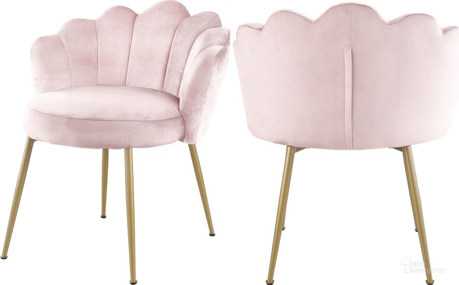 The appearance of Claire Pink Velvet Dining Chair (Set of 2) 748Pink-C designed by Meridian in the modern / contemporary interior design. This pink velvet piece of furniture  was selected by 1StopBedrooms from Claire Collection to add a touch of cosiness and style into your home. Sku: 748Pink-C. Product Type: Dining Chair. Material: Velvet. Image1