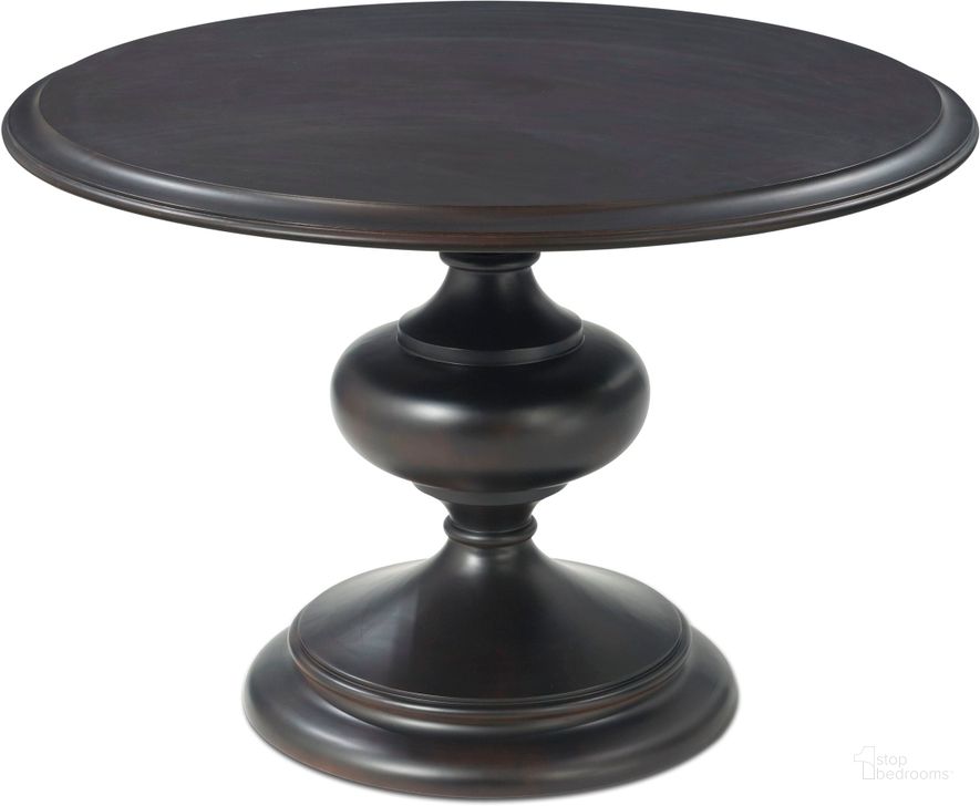 The appearance of Safa Espresso Grimes 54 Dining Table designed by Bassett Mirror Company in the modern / contemporary interior design. This black piece of furniture  was selected by 1StopBedrooms from Safa Collection to add a touch of cosiness and style into your home. Sku: 2971-700-474EC. Table Base Style: Pedestal. Table Top Shape: Round. Product Type: Dining Table.