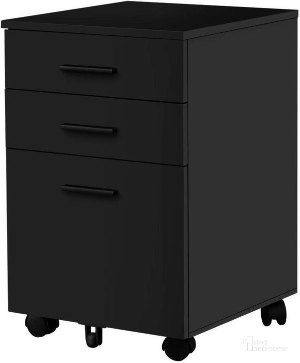 The appearance of 3 Drawer Filing Cabinet In Black On Castors designed by Monarch Specialties in the modern / contemporary interior design. This black piece of furniture  was selected by 1StopBedrooms from  to add a touch of cosiness and style into your home. Sku: I 7781. Material: Metal. Product Type: File Cabinet. Image1