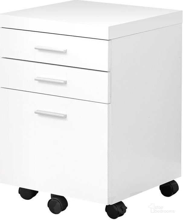 The appearance of 3 Drawer Filing Cabinet In White On Castors designed by Monarch Specialties in the modern / contemporary interior design. This white piece of furniture  was selected by 1StopBedrooms from  to add a touch of cosiness and style into your home. Sku: I 7048. Material: MDF. Product Type: Filing Cabinets and Storage. Image1
