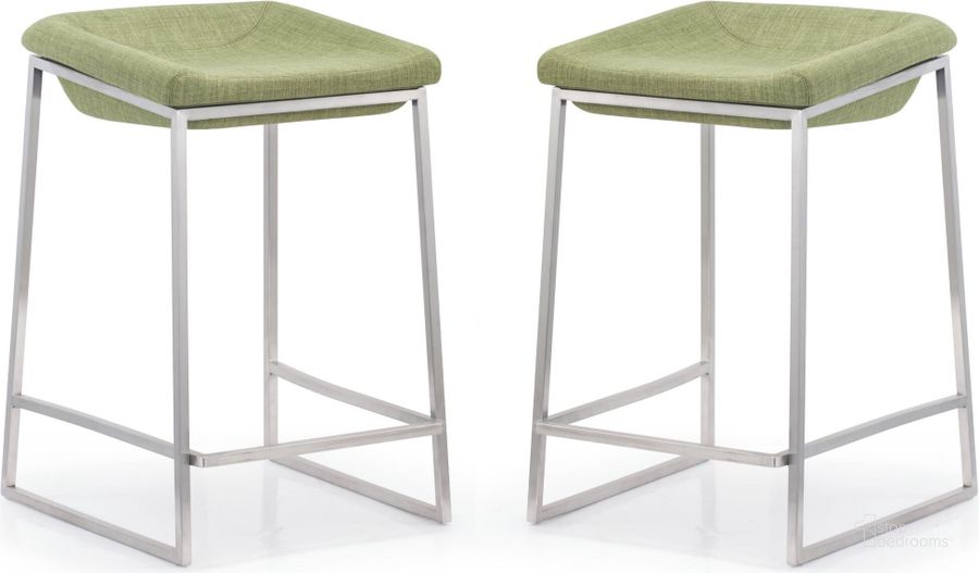 The appearance of Lids Green Counter Chair Set of 2 designed by Zuo Modern in the modern / contemporary interior design. This green piece of furniture  was selected by 1StopBedrooms from Lids Collection to add a touch of cosiness and style into your home. Sku: 300036. Material: Fabric. Product Type: Barstool. Image1