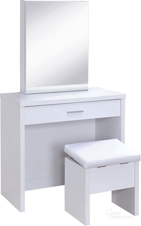 The appearance of 300290 White 2-Piece Vanity Set designed by Coaster in the modern / contemporary interior design. This white piece of furniture  was selected by 1StopBedrooms from Accent Collection to add a touch of cosiness and style into your home. Sku: 300290. Material: Wood. Product Type: Vanity Set. Image1
