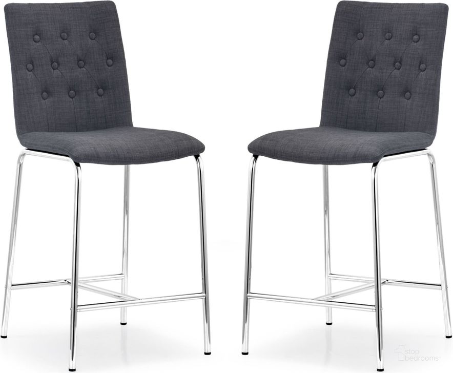 The appearance of Uppsala Graphite Fabric Counter Chair Set of 2 designed by Zuo Modern in the modern / contemporary interior design. This graphite piece of furniture  was selected by 1StopBedrooms from Uppsala Collection to add a touch of cosiness and style into your home. Sku: 300338. Material: Fabric. Product Type: Counter Height Chair. Image1