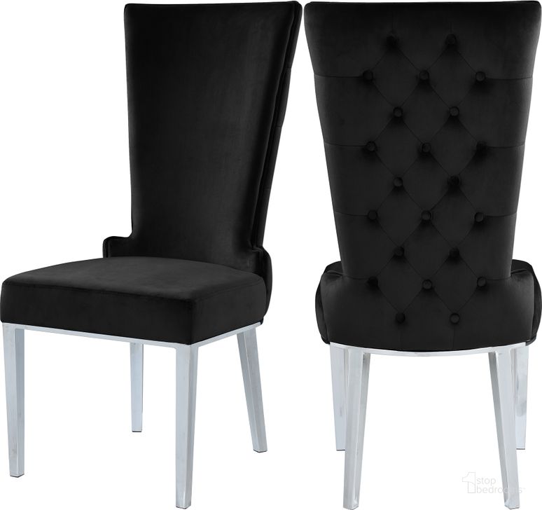 The appearance of Serafina Black Velvet Dining Chair (Set of 2) designed by Meridian in the modern / contemporary interior design. This black velvet piece of furniture  was selected by 1StopBedrooms from Serafina Collection to add a touch of cosiness and style into your home. Sku: 729Black-C. Product Type: Dining Chair. Material: Velvet. Image1