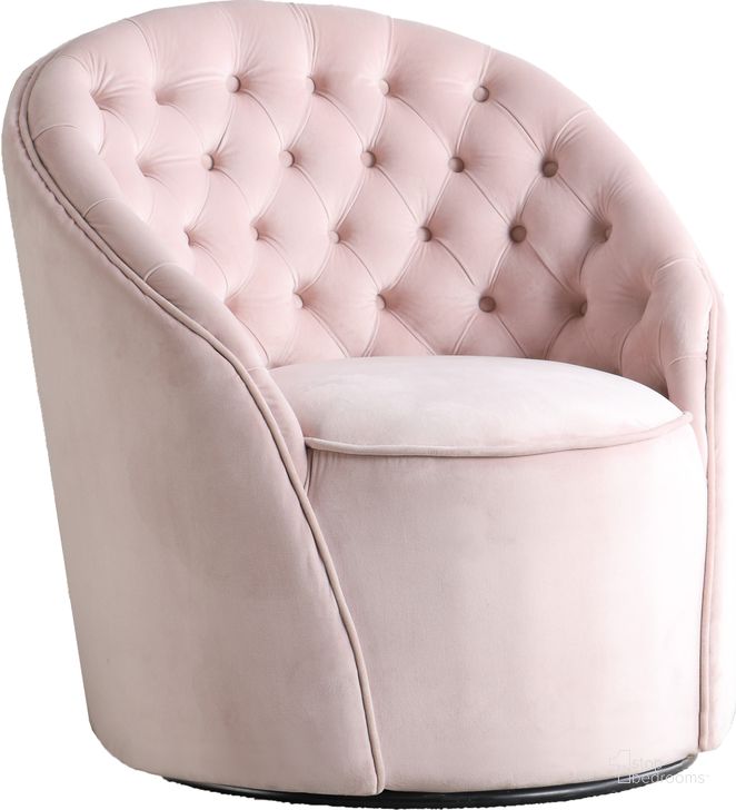 The appearance of Alessio Pink Velvet Accent Chair designed by Meridian in the modern / contemporary interior design. This pink velvet piece of furniture  was selected by 1StopBedrooms from Alessio Collection to add a touch of cosiness and style into your home. Sku: 501Pink. Product Type: Accent Chair. Material: Velvet. Image1