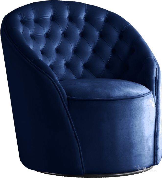 The appearance of Alessio Navy Velvet Accent Chair designed by Meridian in the modern / contemporary interior design. This navy velvet piece of furniture  was selected by 1StopBedrooms from Alessio Collection to add a touch of cosiness and style into your home. Sku: 501Navy. Product Type: Accent Chair. Material: Velvet. Image1