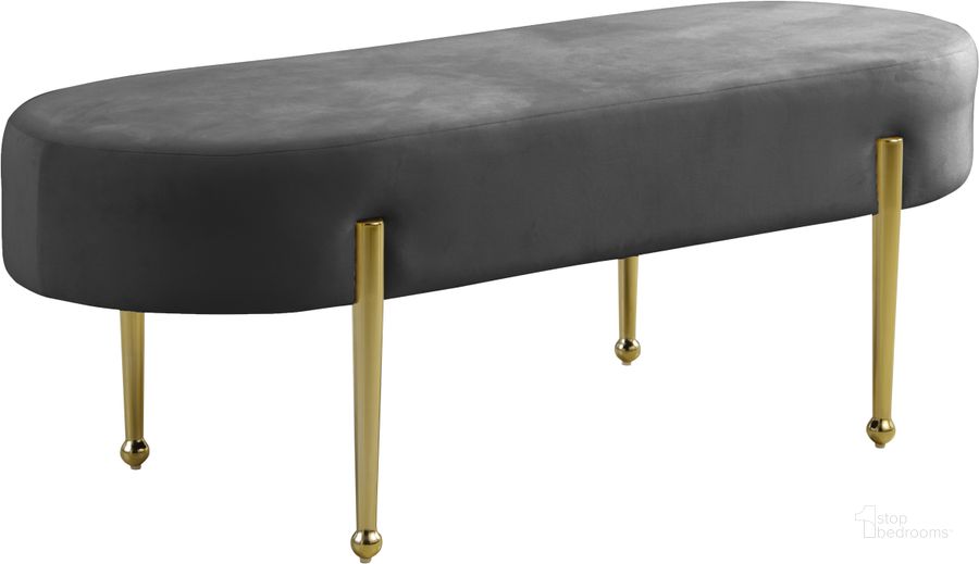 The appearance of Gia Grey Velvet Bench designed by Meridian in the modern / contemporary interior design. This grey velvet piece of furniture  was selected by 1StopBedrooms from Gia Collection to add a touch of cosiness and style into your home. Sku: 107Grey. Product Type: Bedroom Bench. Material: Velvet. Image1