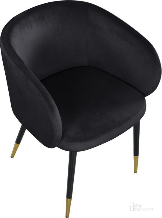The appearance of Louise Black Velvet Dining Chair designed by Meridian in the modern / contemporary interior design. This black velvet piece of furniture  was selected by 1StopBedrooms from Louise Collection to add a touch of cosiness and style into your home. Sku: 733Black-C. Product Type: Dining Chair. Material: Velvet. Image1