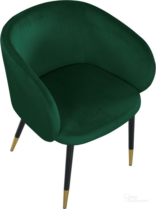 The appearance of Louise Green Velvet Dining Chair designed by Meridian in the modern / contemporary interior design. This green velvet piece of furniture  was selected by 1StopBedrooms from Louise Collection to add a touch of cosiness and style into your home. Sku: 733Green-C. Product Type: Dining Chair. Material: Velvet. Image1