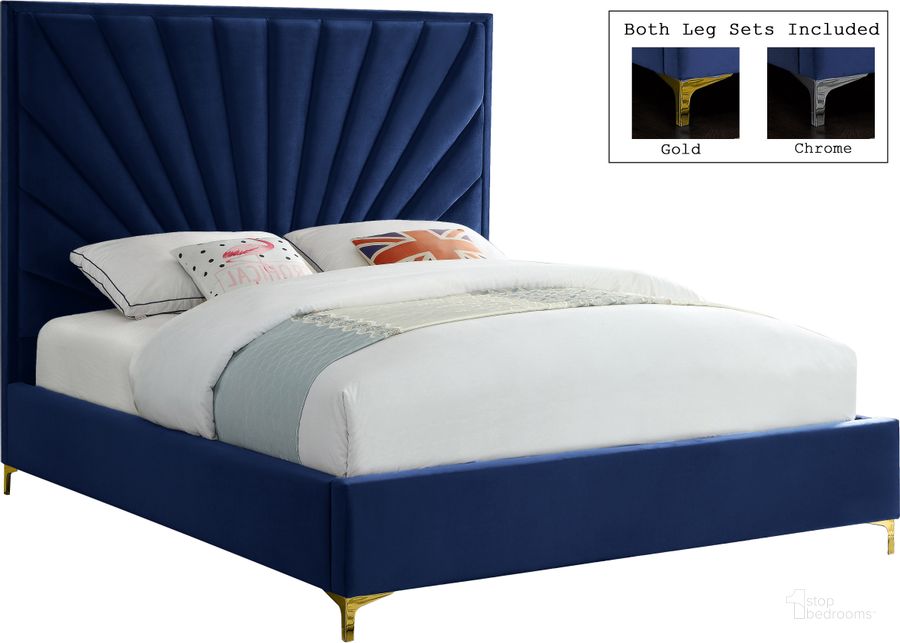 The appearance of Eclipse Navy Velvet Full Bed designed by Meridian in the modern / contemporary interior design. This navy velvet piece of furniture  was selected by 1StopBedrooms from Eclipse Collection to add a touch of cosiness and style into your home. Sku: EclipseNavy-F-1;EclipseNavy-F-2. Bed Type: Platform Bed. Product Type: Platform Bed. Bed Size: Full. Material: Velvet. Image1