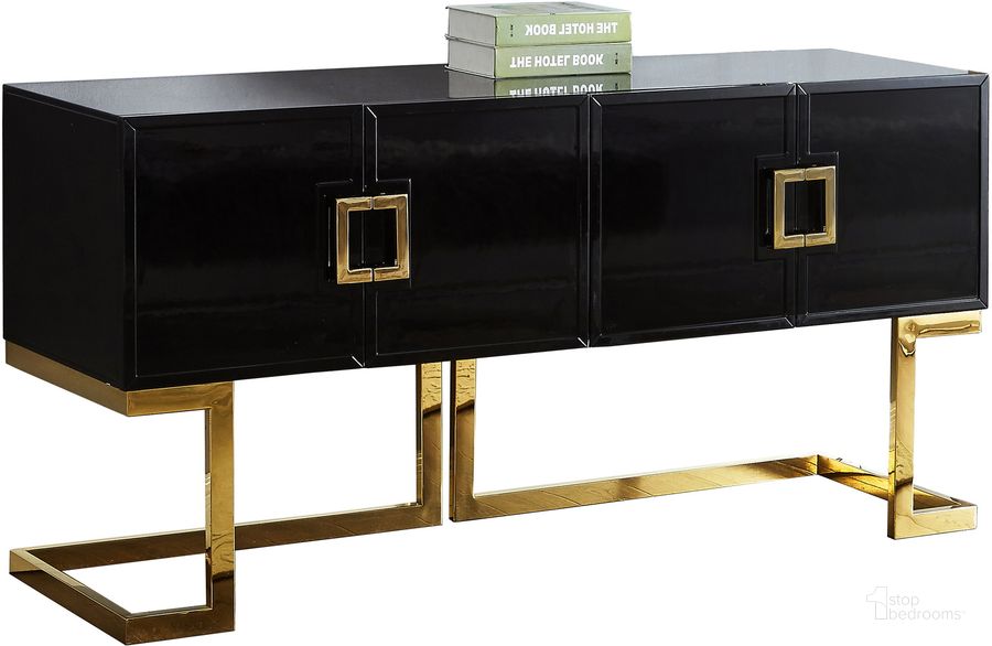 The appearance of Meridian Beth Sideboard/Console in Gold/Black designed by Meridian in the modern / contemporary interior design. This black and gold piece of furniture  was selected by 1StopBedrooms from Beth Collection to add a touch of cosiness and style into your home. Sku: 305. Material: Wood. Product Type: Sideboard. Image1