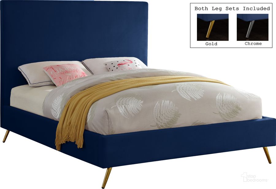 The appearance of Jasmine Navy Velvet Full Bed designed by Meridian in the modern / contemporary interior design. This navy velvet piece of furniture  was selected by 1StopBedrooms from Jasmine Collection to add a touch of cosiness and style into your home. Sku: JasmineNavy-F-1;JasmineNavy-F-2. Bed Size: Full. Product Type: Kids Bed. Material: Velvet. Image1
