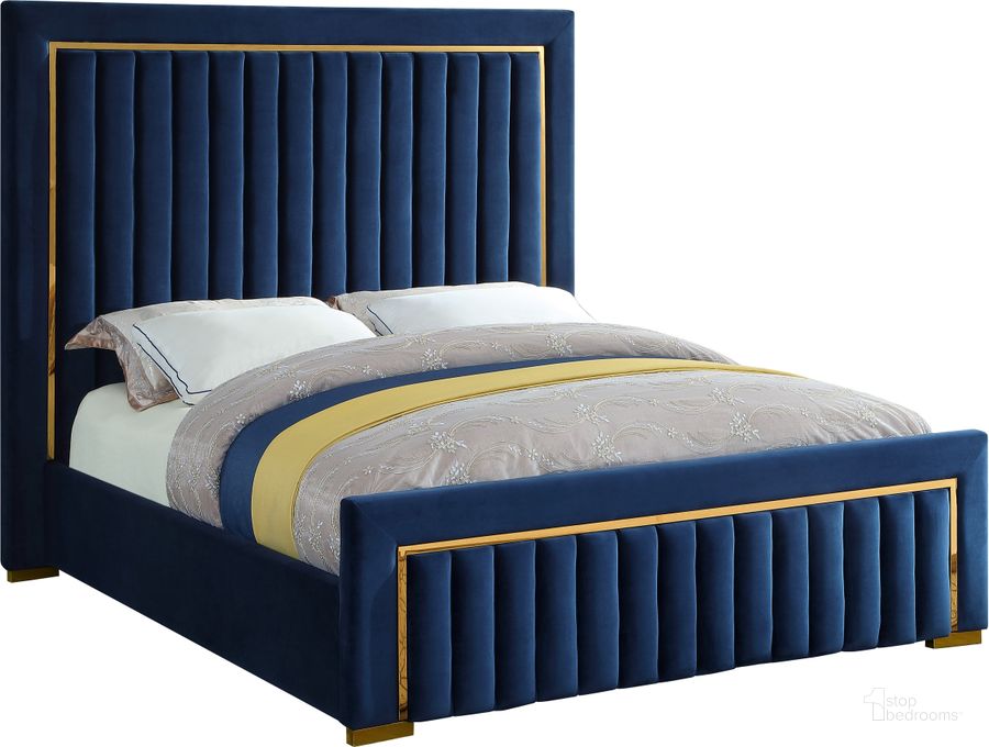 The appearance of Dolce Navy Velvet King Bed designed by Meridian in the modern / contemporary interior design. This navy velvet piece of furniture  was selected by 1StopBedrooms from Dolce Collection to add a touch of cosiness and style into your home. Sku: DolceNavy-K-1;DolceNavy-K-2;DolceNavy-K-3. Bed Type: Platform Bed. Product Type: Platform Bed. Bed Size: King. Material: Velvet. Image1