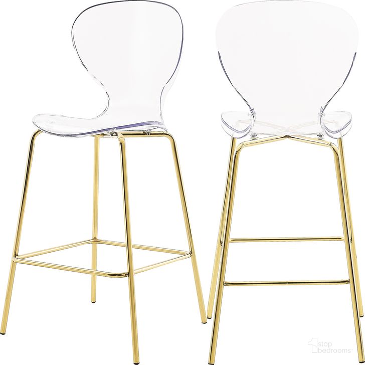 The appearance of Clarion Gold Stool (Set of 2) designed by Meridian in the modern / contemporary interior design. This gold piece of furniture  was selected by 1StopBedrooms from Clarion Collection to add a touch of cosiness and style into your home. Sku: 767-C. Material: Metal. Product Type: Barstool. Image1