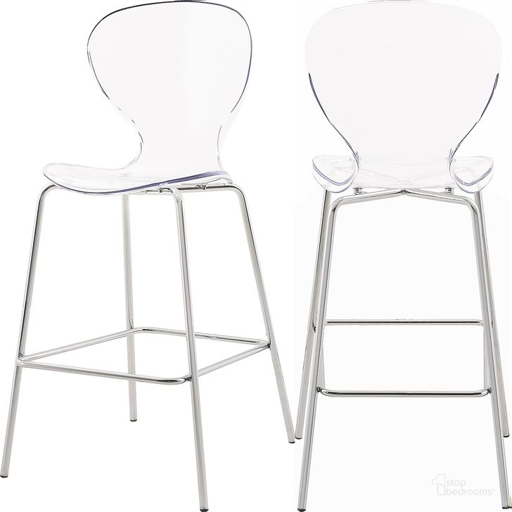 The appearance of Clarion Chrome Stool (Set of 2) designed by Meridian in the modern / contemporary interior design. This chrome piece of furniture  was selected by 1StopBedrooms from Clarion Collection to add a touch of cosiness and style into your home. Sku: 768-C. Material: Metal. Product Type: Barstool. Image1