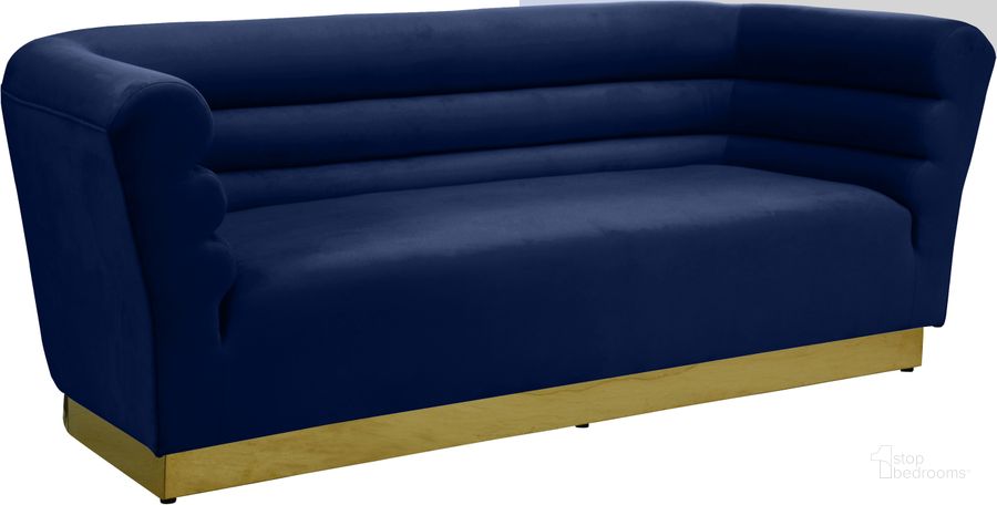 The appearance of Bellini Navy Velvet Sofa designed by Meridian in the modern / contemporary interior design. This navy velvet piece of furniture  was selected by 1StopBedrooms from Bellini Collection to add a touch of cosiness and style into your home. Sku: 669Navy-S. Product Type: Sofa. Material: Velvet. Image1