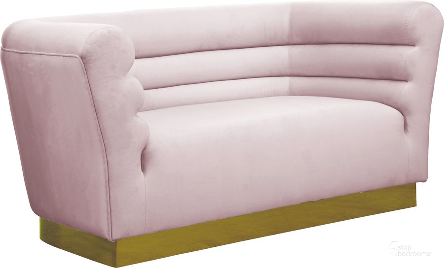 The appearance of Bellini Pink Velvet Loveseat designed by Meridian in the modern / contemporary interior design. This pink velvet piece of furniture  was selected by 1StopBedrooms from Bellini Collection to add a touch of cosiness and style into your home. Sku: 669Pink-L. Product Type: Loveseat. Material: Velvet. Image1