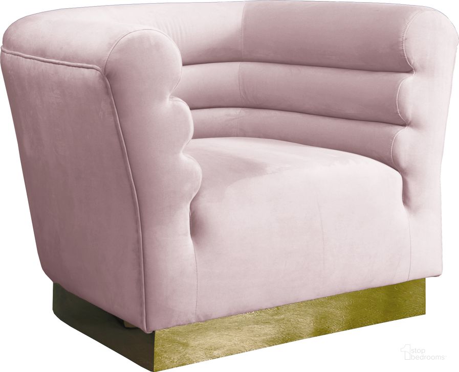 The appearance of Bellini Pink Velvet Chair designed by Meridian in the modern / contemporary interior design. This pink velvet piece of furniture  was selected by 1StopBedrooms from Bellini Collection to add a touch of cosiness and style into your home. Sku: 669Pink-C. Product Type: Living Room Chair. Material: Velvet. Image1