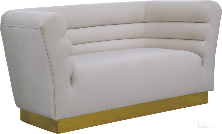 The appearance of Bellini Cream Velvet Loveseat designed by Meridian in the modern / contemporary interior design. This cream velvet piece of furniture  was selected by 1StopBedrooms from Bellini Collection to add a touch of cosiness and style into your home. Sku: 669Cream-L. Product Type: Loveseat. Material: Velvet. Image1