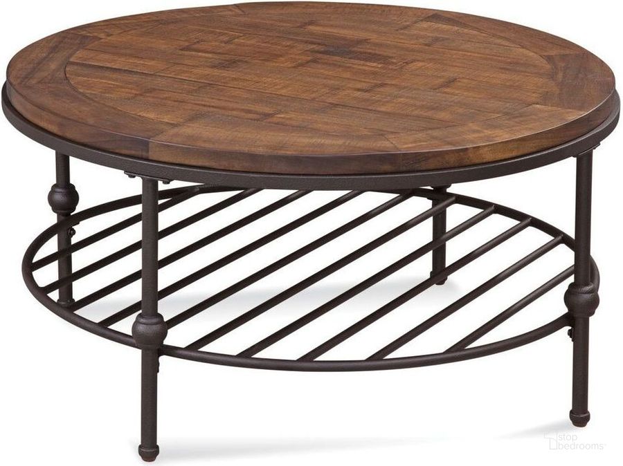 The appearance of Boho Distressed Rustic Barnside Round Cocktail Table designed by Bassett Mirror Company in the modern / contemporary interior design. This brown piece of furniture  was selected by 1StopBedrooms from Boho Collection to add a touch of cosiness and style into your home. Sku: 3194-120EC. Product Type: Cocktail Table. Image1