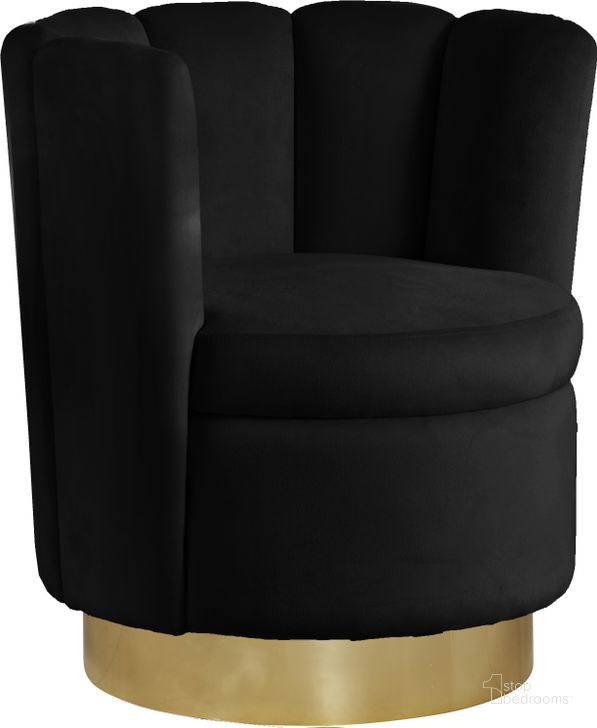 The appearance of Lily Black Velvet Accent Chair designed by Meridian in the modern / contemporary interior design. This black velvet piece of furniture  was selected by 1StopBedrooms from Lily Collection to add a touch of cosiness and style into your home. Sku: 578Black. Product Type: Accent Chair. Material: Velvet. Image1