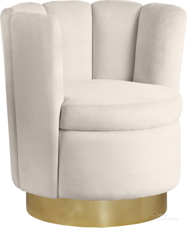 The appearance of Lily Cream Velvet Accent Chair designed by Meridian in the modern / contemporary interior design. This cream velvet piece of furniture  was selected by 1StopBedrooms from Lily Collection to add a touch of cosiness and style into your home. Sku: 578Cream. Product Type: Accent Chair. Material: Velvet. Image1