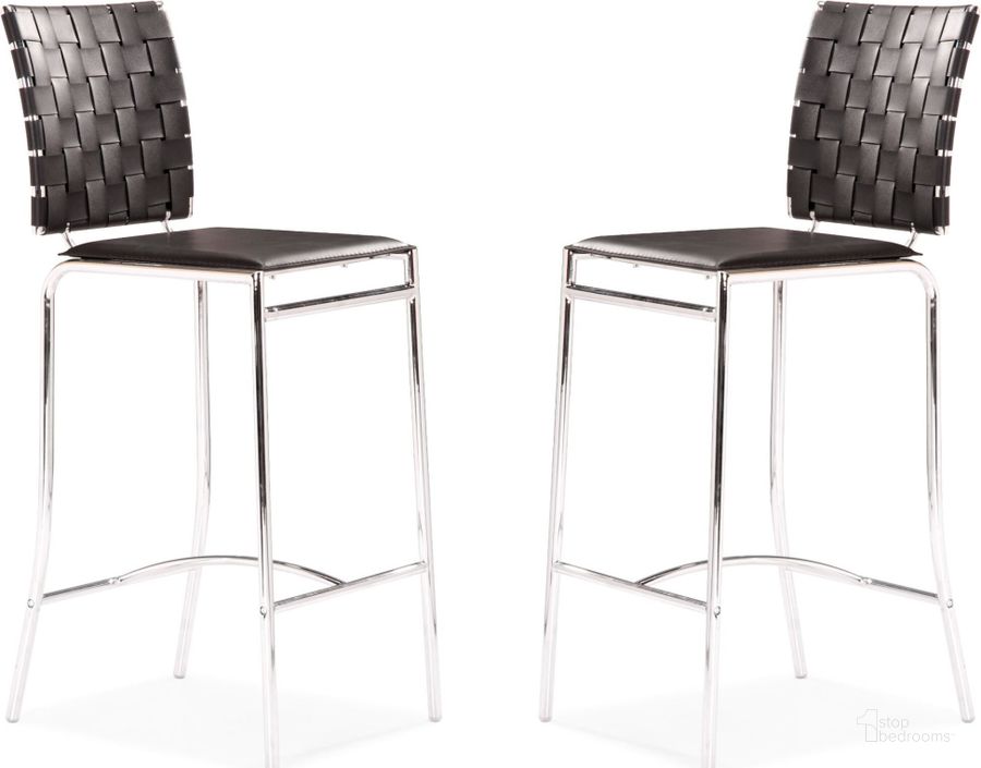 The appearance of Criss Cross Counter Chair Black Set of 2 designed by Zuo Modern in the modern / contemporary interior design. This black piece of furniture  was selected by 1StopBedrooms from Criss Cross Collection to add a touch of cosiness and style into your home. Sku: 333062. Product Type: Barstool. Material: Vinyl. Image1