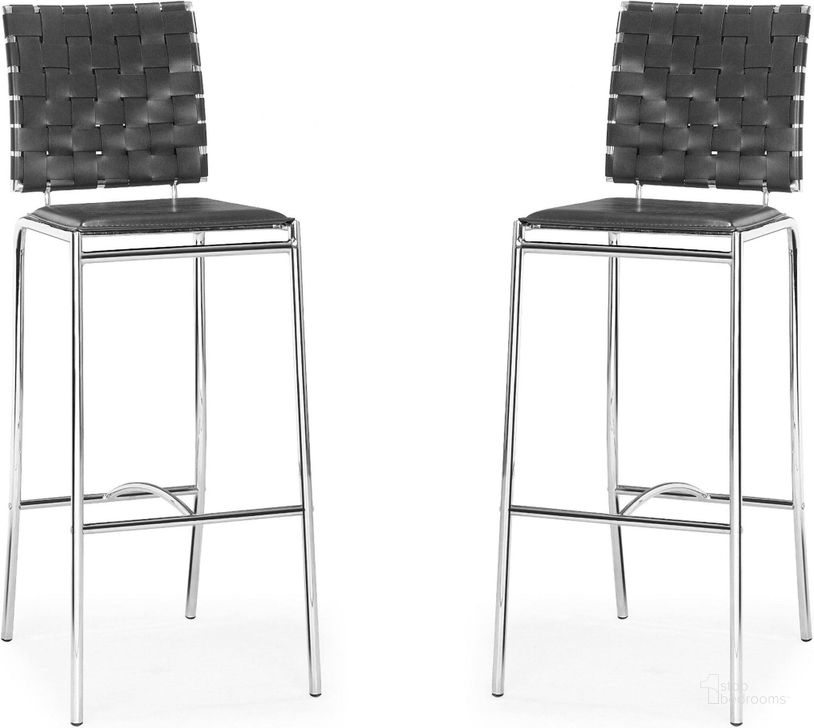 The appearance of Criss Cross Bar Chair Espresso Set of 2 designed by Zuo Modern in the modern / contemporary interior design. This espresso piece of furniture  was selected by 1StopBedrooms from Criss Cross Collection to add a touch of cosiness and style into your home. Sku: 333070. Product Type: Bar Chair. Material: Vinyl. Image1