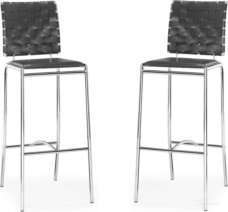 The appearance of Criss Cross Black Bar Chair Set of 2 designed by Zuo Modern in the modern / contemporary interior design. This black piece of furniture  was selected by 1StopBedrooms from Criss Cross Collection to add a touch of cosiness and style into your home. Sku: 333072. Product Type: Bar Chair. Material: Vinyl. Image1