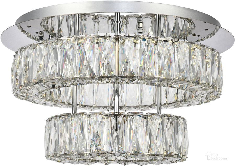 The appearance of 3503F18L2C Monroe 18" Chrome Flush Mount With Clear Royal Cut Crystal Trim designed by Elegant Lighting in the glam interior design. This chrome piece of furniture  was selected by 1StopBedrooms from Monroe Collection to add a touch of cosiness and style into your home. Sku: 3503F18L2C. Material: Stainless Steel. Product Type: Flush Mount. Image1