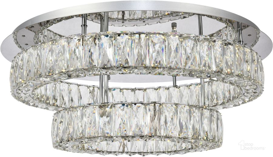 The appearance of 3503F26L2C Monroe 26" Chrome Flush Mount With Clear Royal Cut Crystal Trim designed by Elegant Lighting in the glam interior design. This chrome piece of furniture  was selected by 1StopBedrooms from Monroe Collection to add a touch of cosiness and style into your home. Sku: 3503F26L2C. Material: Stainless Steel. Product Type: Flush Mount. Image1