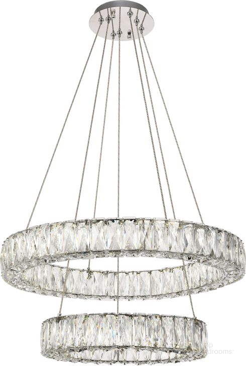 The appearance of Monroe 24" Chrome Chandelier With Clear Royal Cut Crystal Trim designed by Elegant Lighting in the glam interior design. This chrome piece of furniture  was selected by 1StopBedrooms from Monroe Collection to add a touch of cosiness and style into your home. Sku: 3503G24C. Product Type: Chandelier. Material: Stainless Steel. Image1