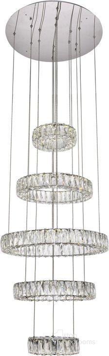 The appearance of Monroe 26" Chrome Chandelier With Clear Royal Cut Crystal Trim designed by Elegant Lighting in the glam interior design. This chrome piece of furniture  was selected by 1StopBedrooms from Monroe Collection to add a touch of cosiness and style into your home. Sku: 3503G5LC. Product Type: Chandelier. Material: Stainless Steel. Image1