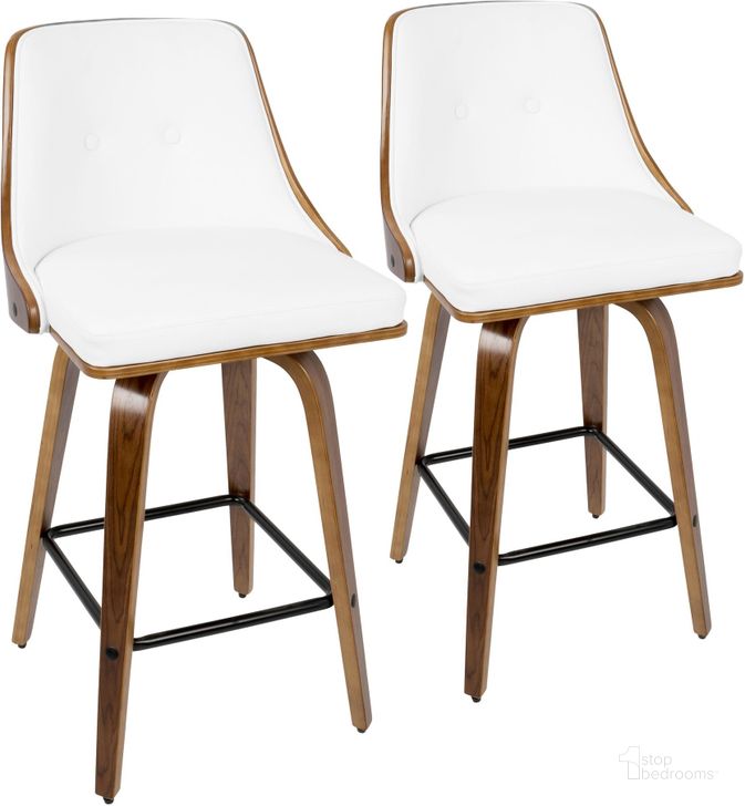 The appearance of Gianna Counter Stool Set of 2 In White designed by Lumisource in the transitional interior design. This white piece of furniture  was selected by 1StopBedrooms from Gianna Collection to add a touch of cosiness and style into your home. Sku: B26-GNN2-SWVX WLW2. Material: Wood. Product Type: Barstool. Image1