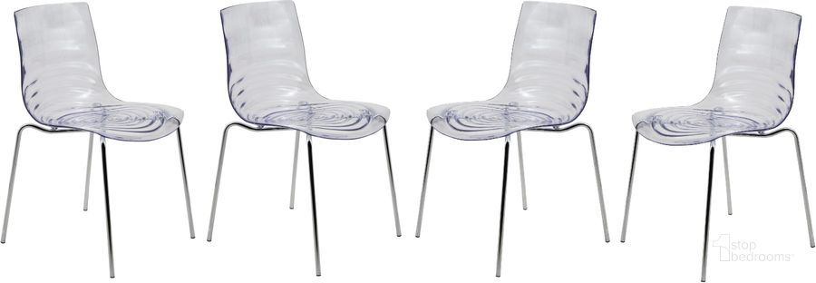 The appearance of 4 LeisureMod Astor Clear Plastic Dining Chairs designed by LeisureMod in the modern / contemporary interior design. This clear piece of furniture  was selected by 1StopBedrooms from Astor Collection to add a touch of cosiness and style into your home. Sku: AC20CL4. Product Type: Dining Chair. Material: Plastic. Image1
