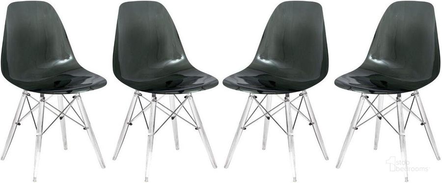 The appearance of 4 LeisureMod Dover Transparent Black Molded Acrylic Base Side Chairs designed by LeisureMod in the modern / contemporary interior design. This transparent black piece of furniture  was selected by 1StopBedrooms from Dover Collection to add a touch of cosiness and style into your home. Sku: EPC19TBL4. Product Type: Side Chair. Material: Plastic. Image1