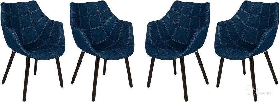 The appearance of 4 LeisureMod Milburn Denim Tufted Denim Lounge Chairs designed by LeisureMod in the modern / contemporary interior design. This denim piece of furniture  was selected by 1StopBedrooms from Milburn Collection to add a touch of cosiness and style into your home. Sku: MA23DBU4. Material: Polyester. Product Type: Lounge Chair. Image1