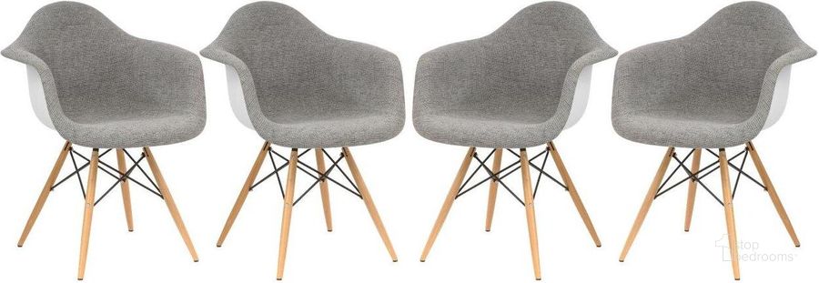 The appearance of 4 LeisureMod Willow Grey Fabric Eiffel Accent Chairs designed by LeisureMod in the modern / contemporary interior design. This grey piece of furniture  was selected by 1StopBedrooms from Willow Collection to add a touch of cosiness and style into your home. Sku: W24GRT4. Material: Polyester. Product Type: Accent Chair. Image1