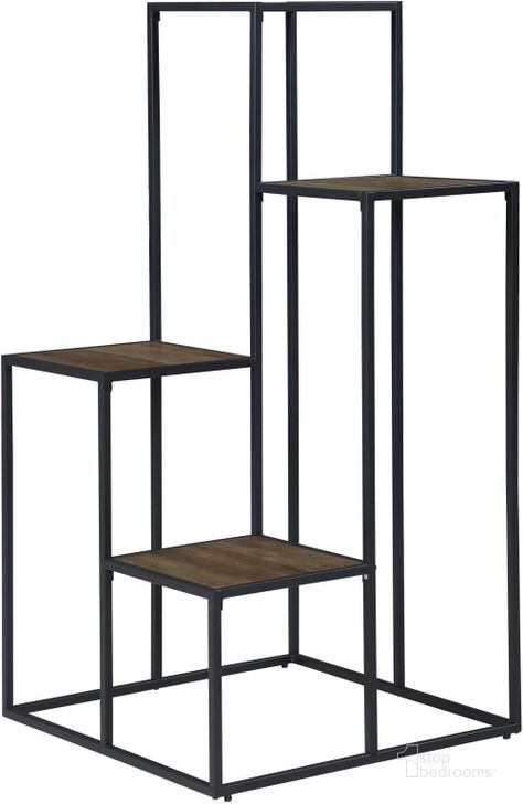 The appearance of 4-Tier Display Shelf In Rustic Brown And Black designed by Coaster in the transitional interior design. This rustic brown piece of furniture  was selected by 1StopBedrooms from  to add a touch of cosiness and style into your home. Sku: 805670. Material: Metal. Product Type: Display Shelf. Image1